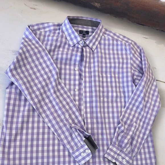Men’s George Button Down Long Sleeved Shirt. L. Violet and white gingham - Picture 7 of 13